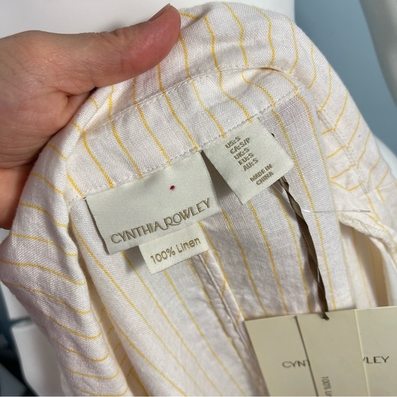 Cynthia Rowley Sz Small 100% Linen Blazer Jacket Ivory Yellow Stripe Lightweight - Picture 14 of 16